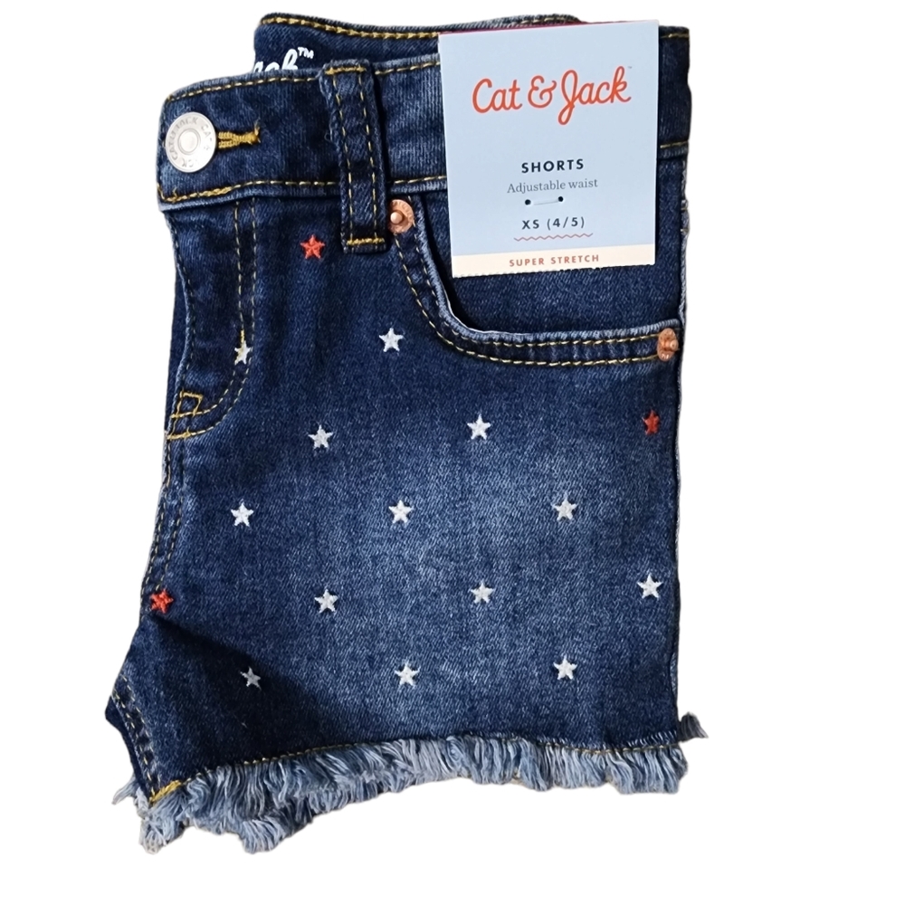 New! Cat & Jack Girls Star Denim Shorts - Picture 3 of 5